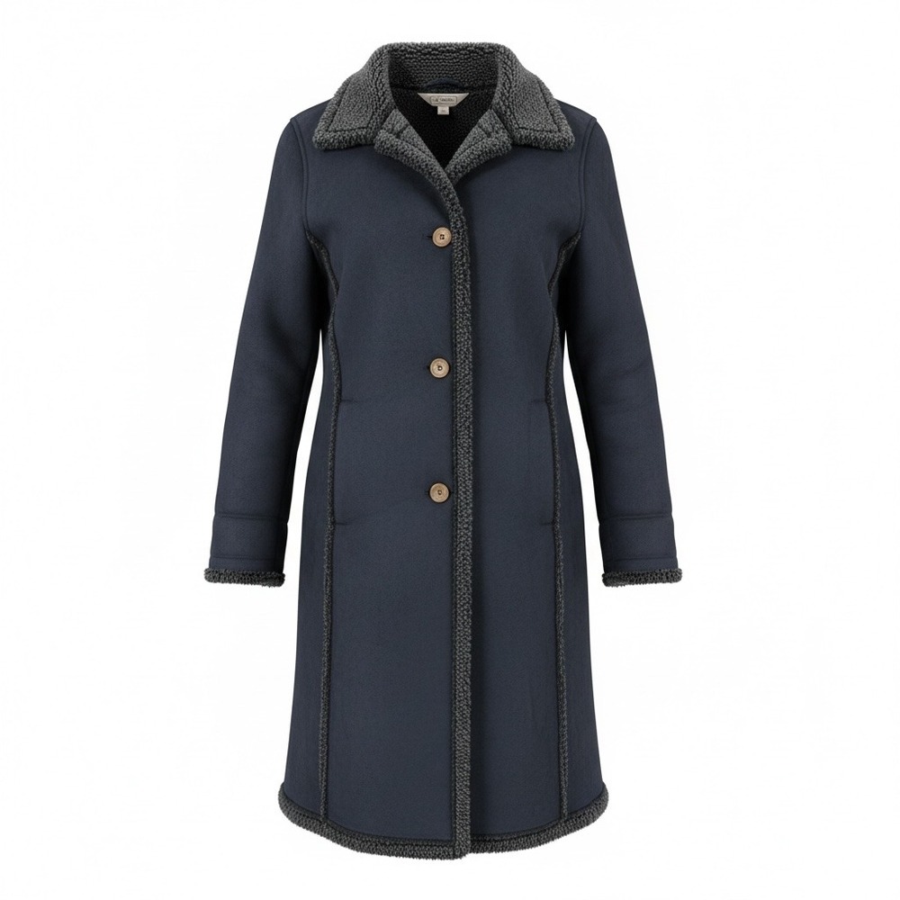 VTG LL BEAN‎ Navy Blue Sherpa Lined Faux Suede Coat Excellent Condition M Petite